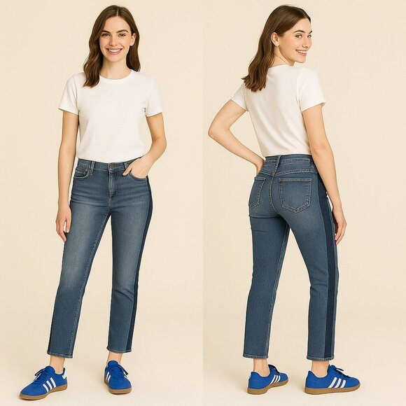 KUT FROM THE KLOTH πΉReese Mid-Rise Ankle Straight Jeans Sz 4 β¨ Raw Hem + Stripe - Picture 4 of 16